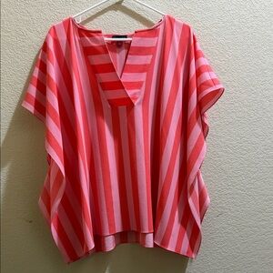 Vince Camuto Striped V-Neck Poncho Top in Coral and Pink